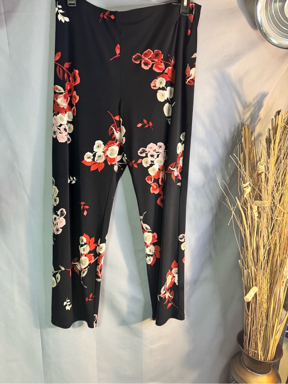 Alfani Black Wide-Leg Pants with Red and Cream Floral Print